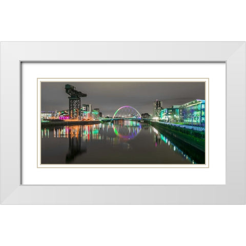 View along the river Clyde at night, Glasgow White Modern Wood Framed Art Print with Double Matting by Frank, Assaf
