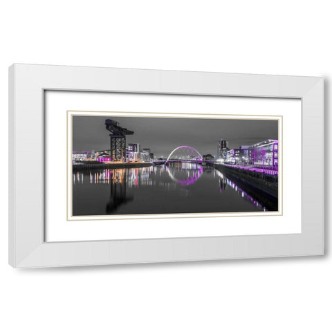 View along the river Clyde at night, Glasgow White Modern Wood Framed Art Print with Double Matting by Frank, Assaf