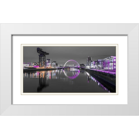 View along the river Clyde at night, Glasgow White Modern Wood Framed Art Print with Double Matting by Frank, Assaf