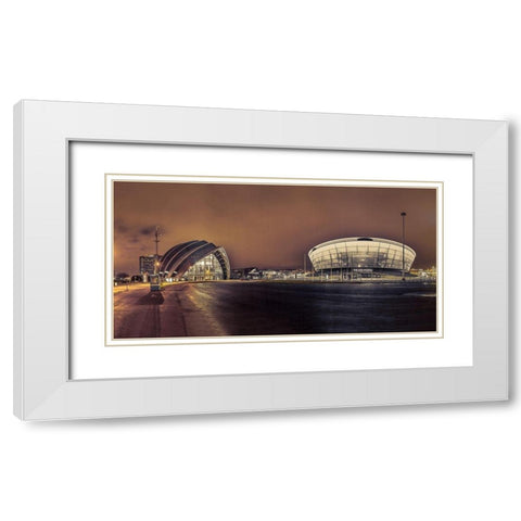 Evening view of Clyde Auditorium and SSE Hydro in Glasgow, FTBR-1904 White Modern Wood Framed Art Print with Double Matting by Frank, Assaf