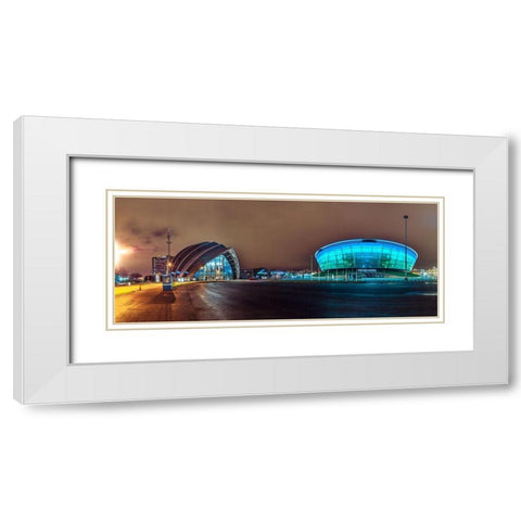 Evening view of Clyde Auditorium and SSE Hydro in Glasgow, FTBR-1903 White Modern Wood Framed Art Print with Double Matting by Frank, Assaf