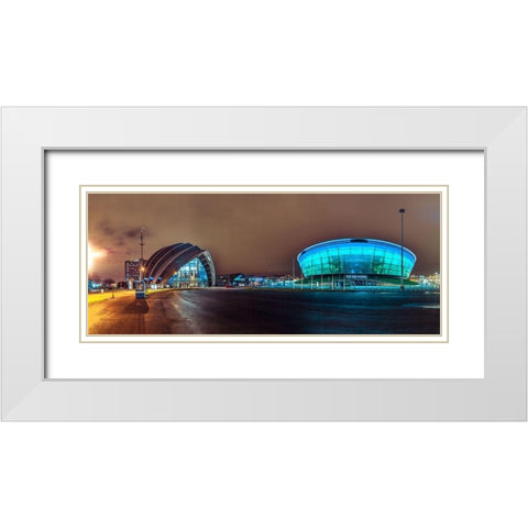 Evening view of Clyde Auditorium and SSE Hydro in Glasgow, FTBR-1903 White Modern Wood Framed Art Print with Double Matting by Frank, Assaf