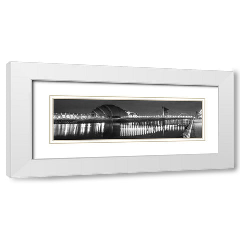 View along the river Clyde at night, Glasgow, FTBR-1808 White Modern Wood Framed Art Print with Double Matting by Frank, Assaf