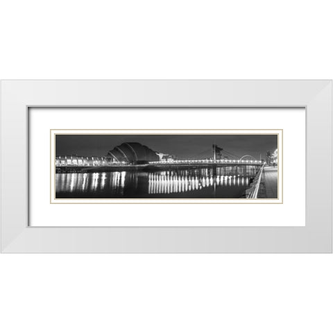 View along the river Clyde at night, Glasgow, FTBR-1808 White Modern Wood Framed Art Print with Double Matting by Frank, Assaf