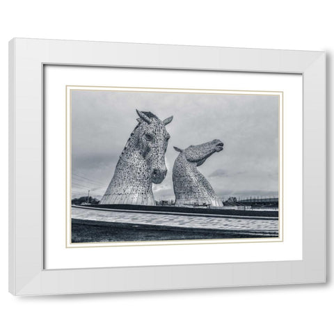 The kelpies horse statue at the Helix park in Falkirk , Scotland White Modern Wood Framed Art Print with Double Matting by Frank, Assaf