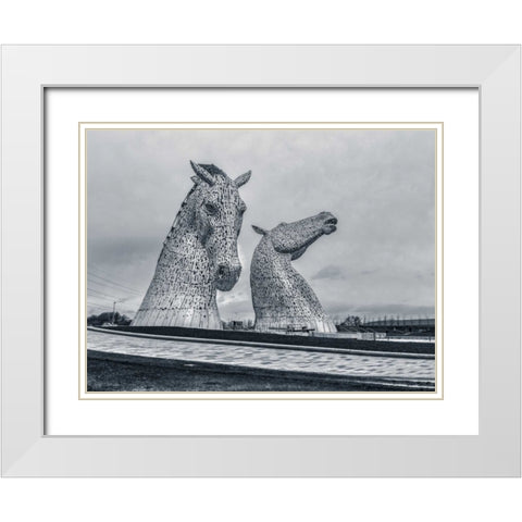 The kelpies horse statue at the Helix park in Falkirk , Scotland White Modern Wood Framed Art Print with Double Matting by Frank, Assaf