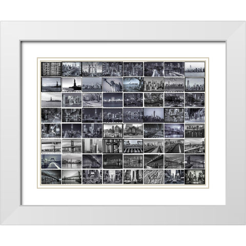 Collage of New York city White Modern Wood Framed Art Print with Double Matting by Frank, Assaf