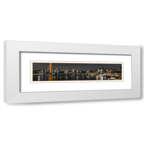 Panoramic view of London skyline over River Thames White Modern Wood Framed Art Print with Double Matting by Frank, Assaf