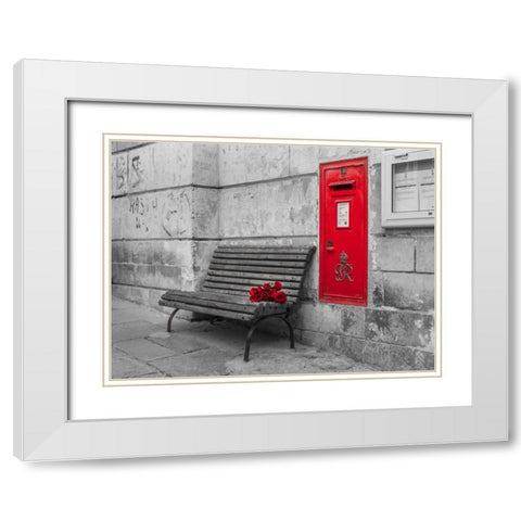 Bunch of roses on a bench, Birgu, Malta White Modern Wood Framed Art Print with Double Matting by Frank, Assaf