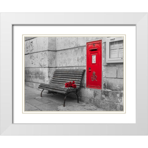 Bunch of roses on a bench, Birgu, Malta White Modern Wood Framed Art Print with Double Matting by Frank, Assaf
