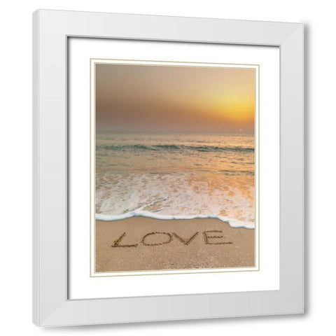 Sand writing - Word Love written on beach White Modern Wood Framed Art Print with Double Matting by Frank, Assaf