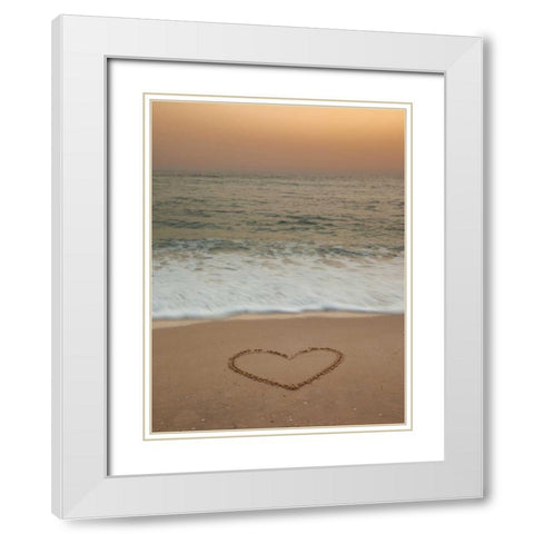 Sand writing - Heart shape drawn on beach White Modern Wood Framed Art Print with Double Matting by Frank, Assaf