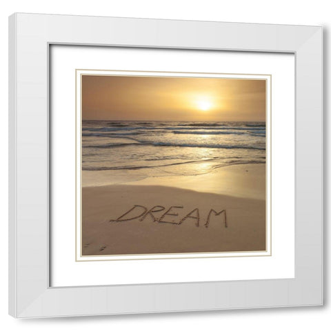 Sand writing - Word Dream written on beach White Modern Wood Framed Art Print with Double Matting by Frank, Assaf