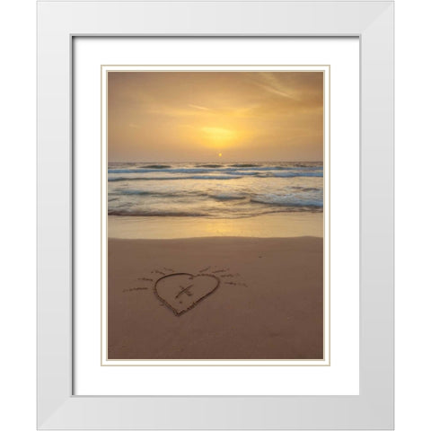 Sand writing - Heart shape drawn on the beach White Modern Wood Framed Art Print with Double Matting by Frank, Assaf