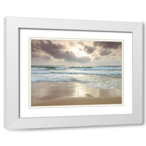 Tranquil beach with cloudscape White Modern Wood Framed Art Print with Double Matting by Frank, Assaf