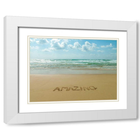 Word Amazing written in sand on the beach White Modern Wood Framed Art Print with Double Matting by Frank, Assaf