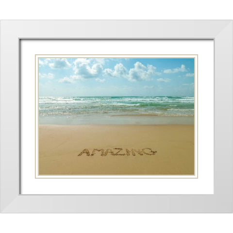 Word Amazing written in sand on the beach White Modern Wood Framed Art Print with Double Matting by Frank, Assaf