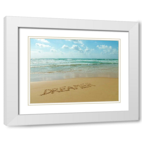 Word Dreamer written in sand on the beach White Modern Wood Framed Art Print with Double Matting by Frank, Assaf