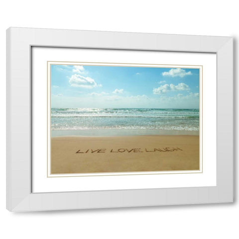 Live Love Laugh written in sand - Beach writing White Modern Wood Framed Art Print with Double Matting by Frank, Assaf