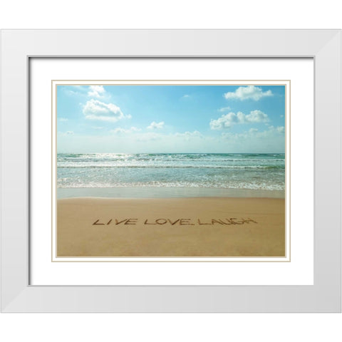 Live Love Laugh written in sand - Beach writing White Modern Wood Framed Art Print with Double Matting by Frank, Assaf