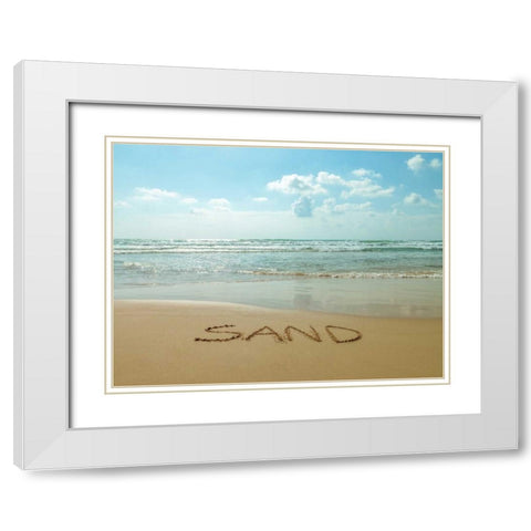 Word Sand written on the beach White Modern Wood Framed Art Print with Double Matting by Frank, Assaf