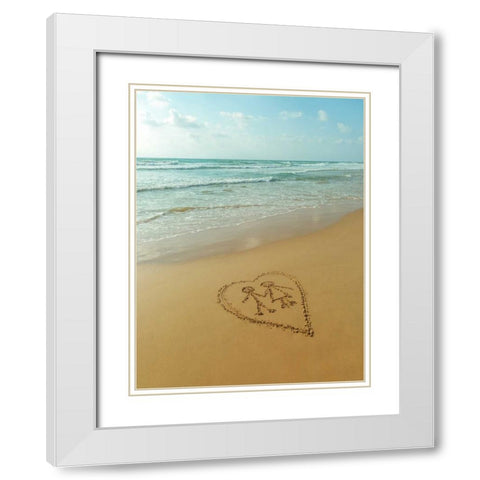 Couple in heart drawn on sand at the beach White Modern Wood Framed Art Print with Double Matting by Frank, Assaf