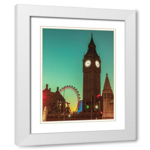 View of Big Ben from street, London, UK, FTBR-1905 White Modern Wood Framed Art Print with Double Matting by Frank, Assaf