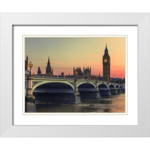 Westminster bridge and Big Ben, London, UK White Modern Wood Framed Art Print with Double Matting by Frank, Assaf