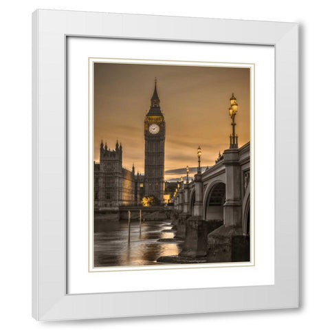 Westminster bridge and Big Ben from Thames promenade, London, UK White Modern Wood Framed Art Print with Double Matting by Frank, Assaf