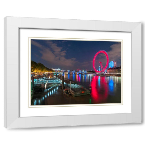 London city skyline with London Eye over river Thames, UK White Modern Wood Framed Art Print with Double Matting by Frank, Assaf