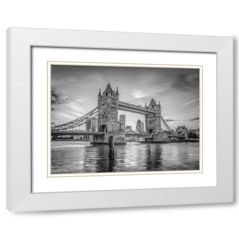 Famous Tower Bridge over River Thames, London, UK White Modern Wood Framed Art Print with Double Matting by Frank, Assaf