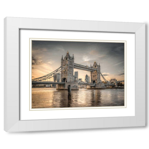 Famous Tower Bridge over River Thames, London, UK, FTBR-1827 White Modern Wood Framed Art Print with Double Matting by Frank, Assaf