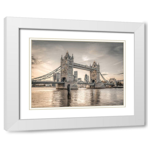 Tower Bridge over River Thames-London White Modern Wood Framed Art Print with Double Matting by Frank, Assaf