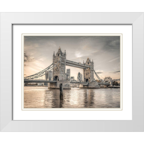 Tower Bridge over River Thames-London White Modern Wood Framed Art Print with Double Matting by Frank, Assaf