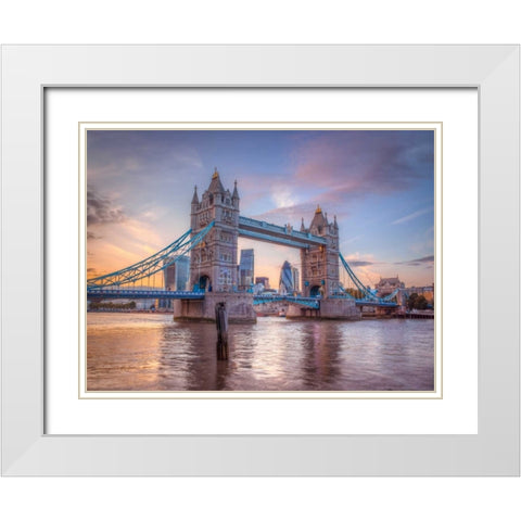 Famous Tower Bridge over River Thames, London, UK White Modern Wood Framed Art Print with Double Matting by Frank, Assaf