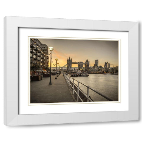 London Riverside Promenade with Tower bridge White Modern Wood Framed Art Print with Double Matting by Frank, Assaf