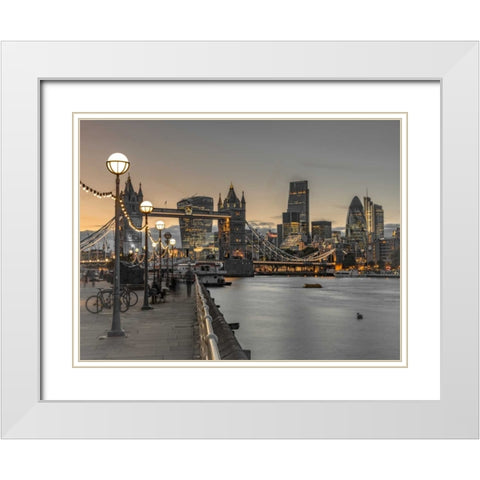 London Riverside Promenade with Tower bridge White Modern Wood Framed Art Print with Double Matting by Frank, Assaf
