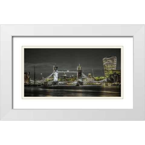 Famous Tower Bridge over River Thames, London, UK, FTBR-1908 White Modern Wood Framed Art Print with Double Matting by Frank, Assaf
