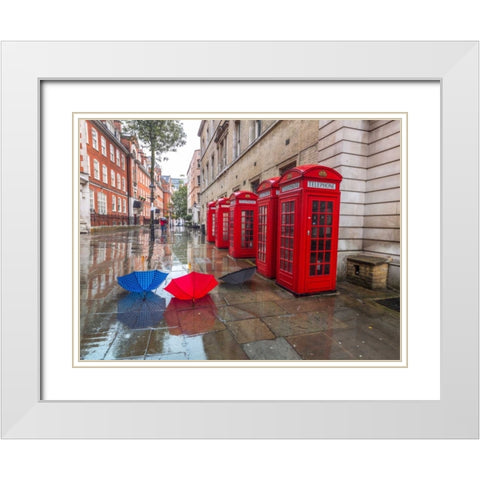 Telephone boxes with umbrellas White Modern Wood Framed Art Print with Double Matting by Frank, Assaf