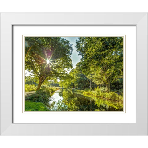 Basingstoke canal in countryside, UK White Modern Wood Framed Art Print with Double Matting by Frank, Assaf