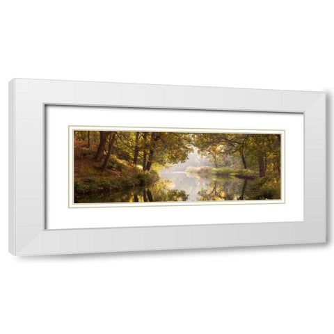 Basingstoke canal in countryside, UK, FTBR-1828 White Modern Wood Framed Art Print with Double Matting by Frank, Assaf