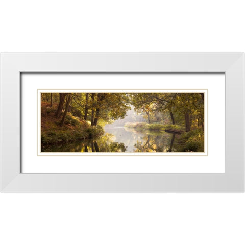 Basingstoke canal in countryside, UK, FTBR-1828 White Modern Wood Framed Art Print with Double Matting by Frank, Assaf