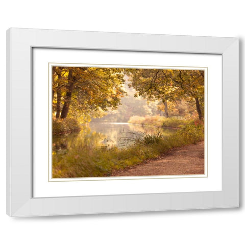 Basingstoke canal in countryside, UK, FTBR-1829 White Modern Wood Framed Art Print with Double Matting by Frank, Assaf