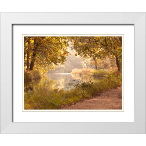 Basingstoke canal in countryside, UK, FTBR-1829 White Modern Wood Framed Art Print with Double Matting by Frank, Assaf