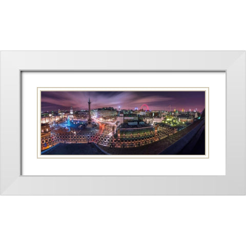 Panoramic view of London city in evening White Modern Wood Framed Art Print with Double Matting by Frank, Assaf