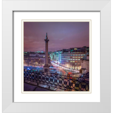 Evening view of Trafalgar Square, London, UK White Modern Wood Framed Art Print with Double Matting by Frank, Assaf