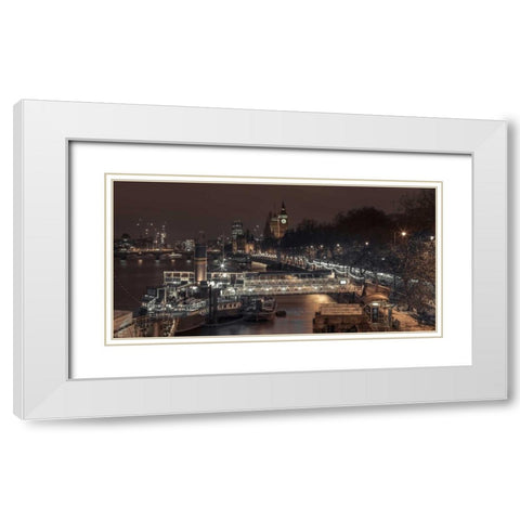 Evening view of London city, FTBR-1831 White Modern Wood Framed Art Print with Double Matting by Frank, Assaf