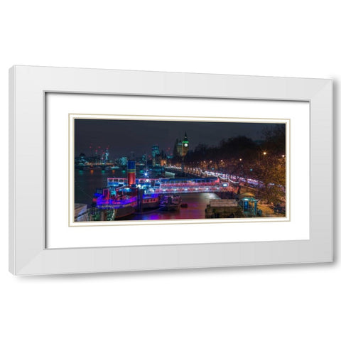 Evening view of London city White Modern Wood Framed Art Print with Double Matting by Frank, Assaf