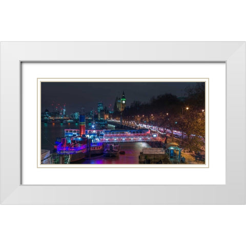 Evening view of London city White Modern Wood Framed Art Print with Double Matting by Frank, Assaf