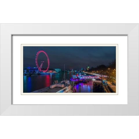London cityscape with Millennium Wheel White Modern Wood Framed Art Print with Double Matting by Frank, Assaf